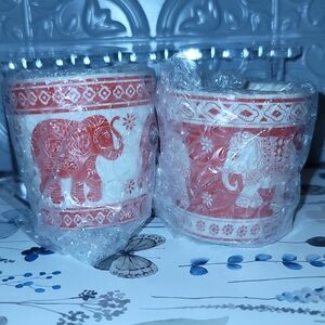 NEW-Red Elephant Patterned Tea Cups from Thailand.